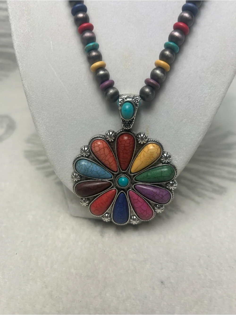 Rodeo western statement colorful stone necklace